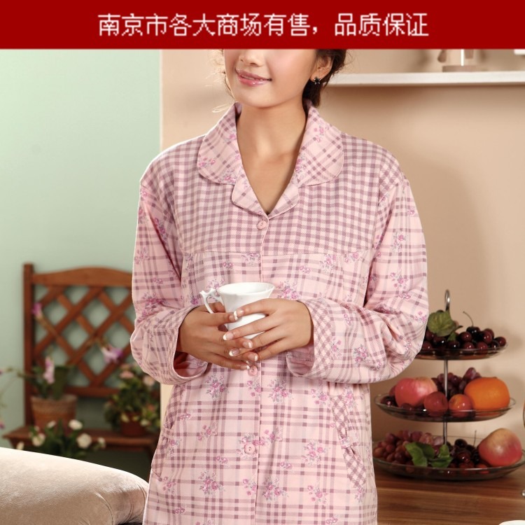 Spring and autumn long-sleeve plaid broken flower women's pure cotton sleepwear 100% cotton lounge set at home service a35