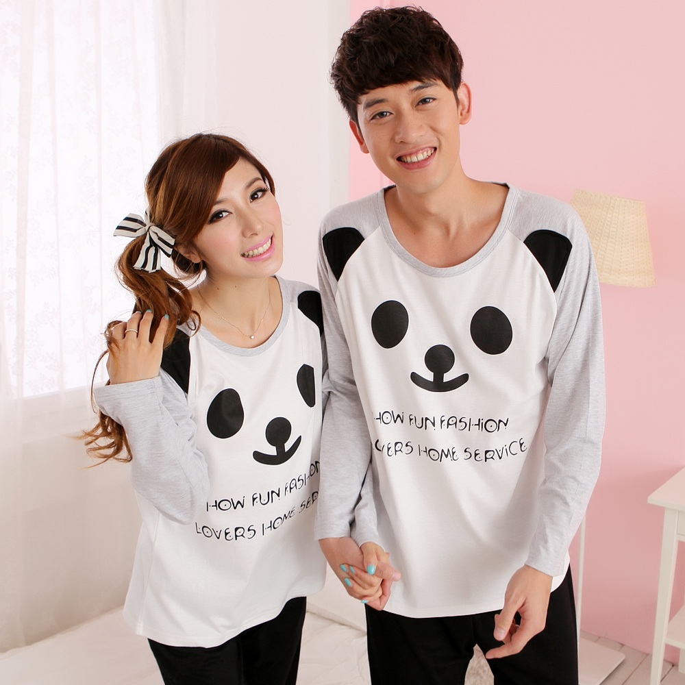 Spring and autumn lovers sleepwear cartoon panda long-sleeve pure cotton lounge