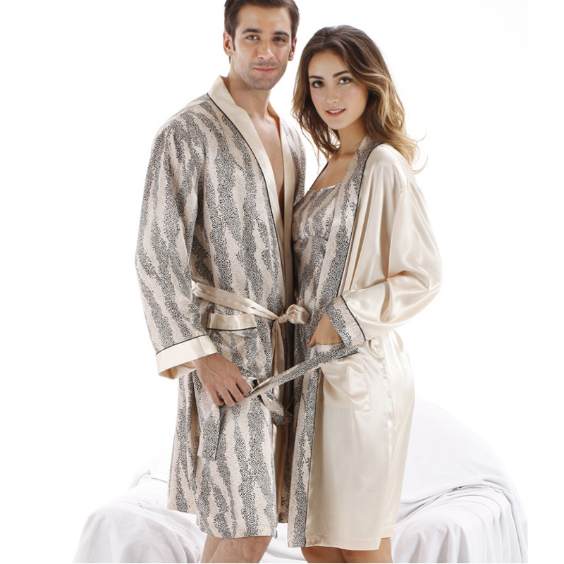 Spring and autumn lovers sleepwear long-sleeve elegant noble leopard print women's nightgown robe twinset 0009