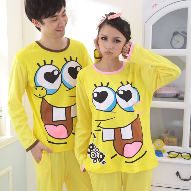 Spring and autumn lovers sleepwear long-sleeve set 100% cotton cartoon lounge 2270