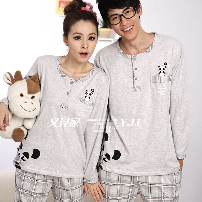 Spring and autumn lovers sleepwear long-sleeve short-sleeve twinset knitted cotton sleepwear lounge