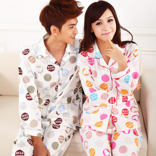 Spring and autumn lovers sleepwear male women's 100% cotton set long-sleeve casual lounge sleepwear