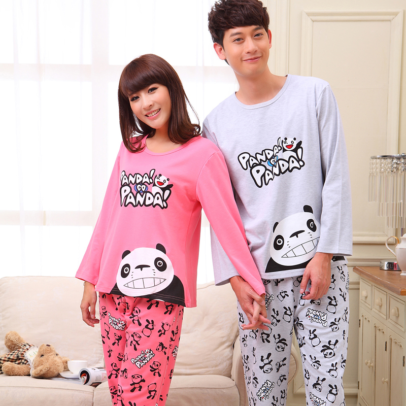 Spring and autumn lovers sleepwear male women's cotton long-sleeve cartoon panda set lounge