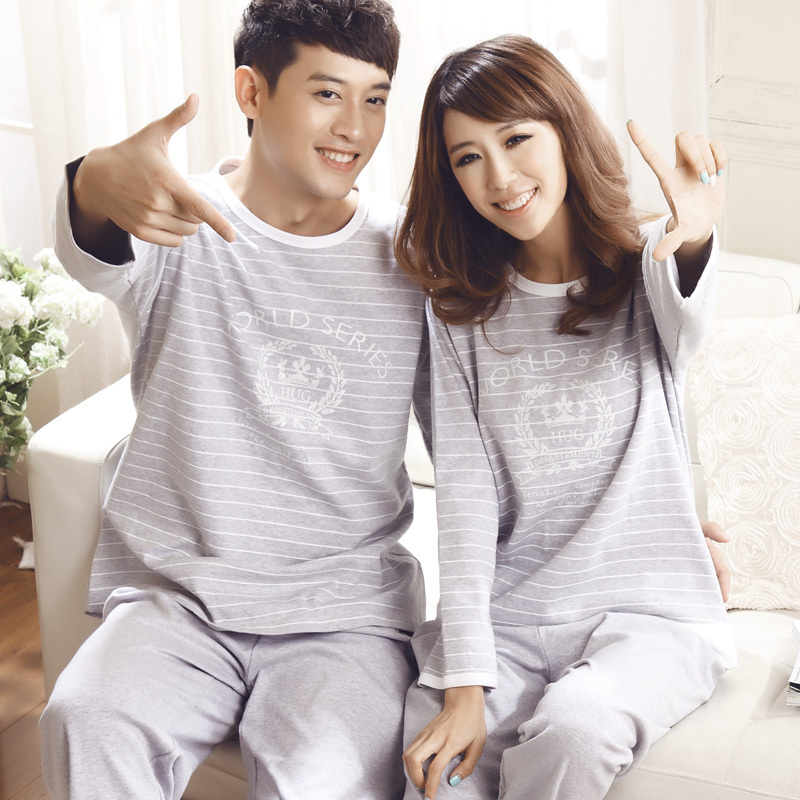 Spring and autumn lovers sleepwear male women's cotton long-sleeve sleepwear sets cartoon lounge female sleepwear