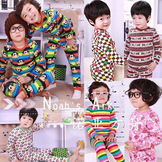 Spring and autumn male child girls clothing baby 2012 child underwear set 100% cotton sleepwear cy3208