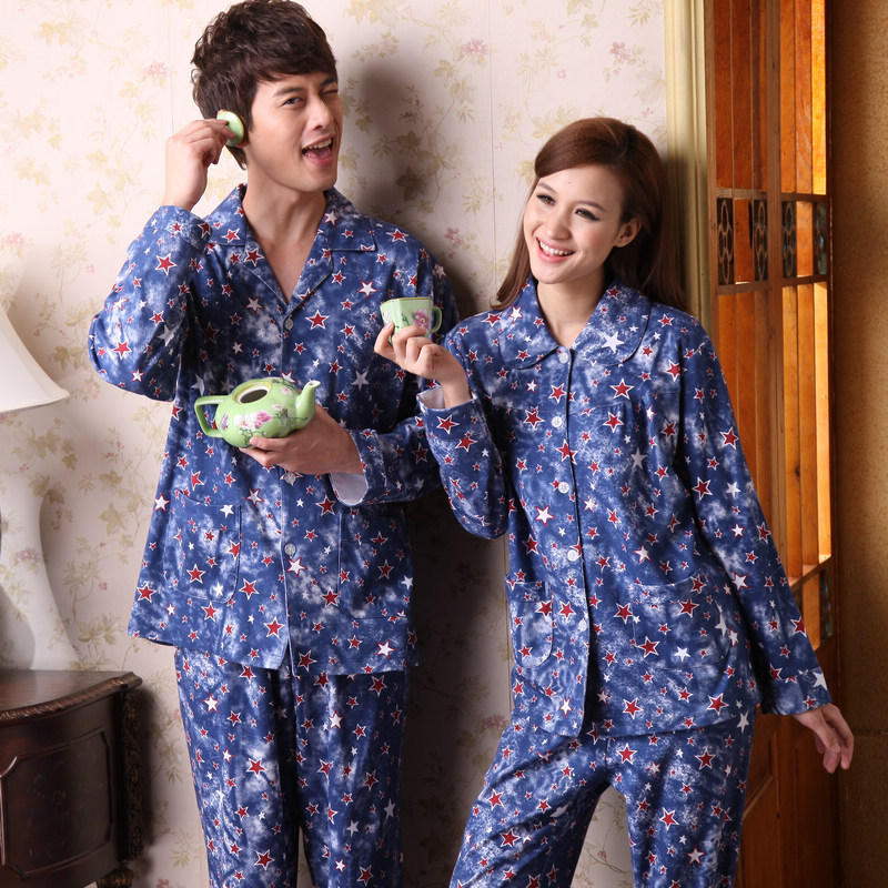 Spring and autumn male Women 100% cotton long-sleeve sleepwear lounge long-sleeve lovers set