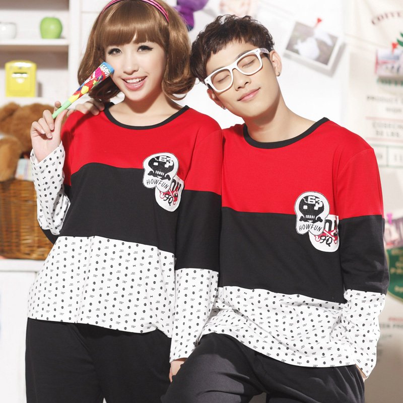 Spring and autumn male women's sleep set cartoon lovers cotton sleepwear long-sleeve