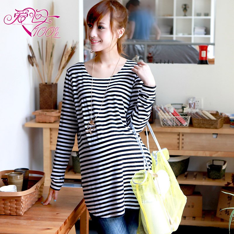 Spring and autumn maternity clothing brief stripe maternity t-shirt long-sleeve maternity top basic shirt all-match dm3027