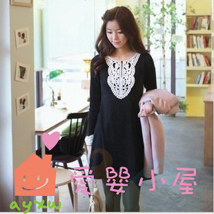 Spring and autumn maternity clothing crochet maternity long-sleeve T-shirt fashionable casual long design maternity top xyc159