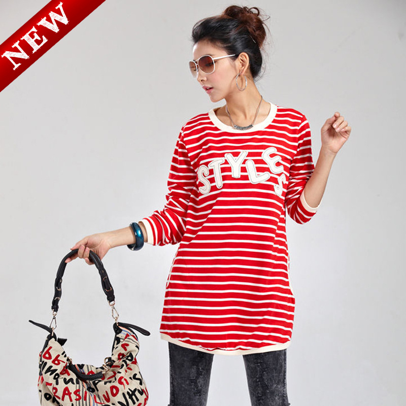 Spring and autumn maternity clothing plus size mm long design maternity t-shirt stripe maternity sweatshirt long-sleeve top