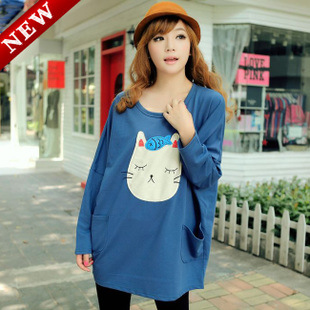 Spring and autumn maternity clothing plus size mm maternity t-shirt cat long design maternity batwing shirt top