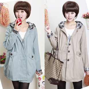 Spring and autumn maternity clothing spring trench 100% cotton plus size fashion with a hood maternity outerwear top -181