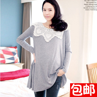 Spring and autumn maternity t-shirt fashion lace peter pan collar long-sleeve T-shirt maternity clothing 885 plus size basic