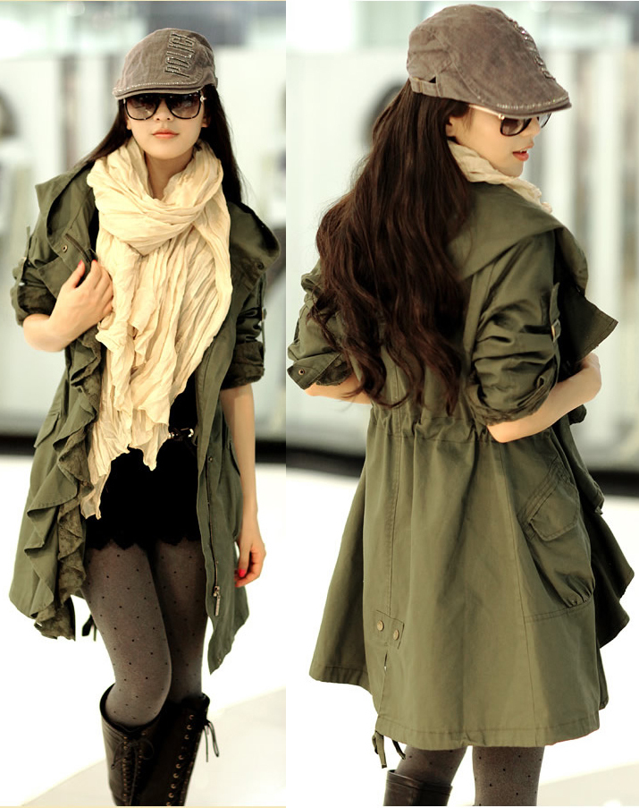 Spring and autumn medium-long all-match trench lace decoration outerwear repair JNBY casual with a hood women's