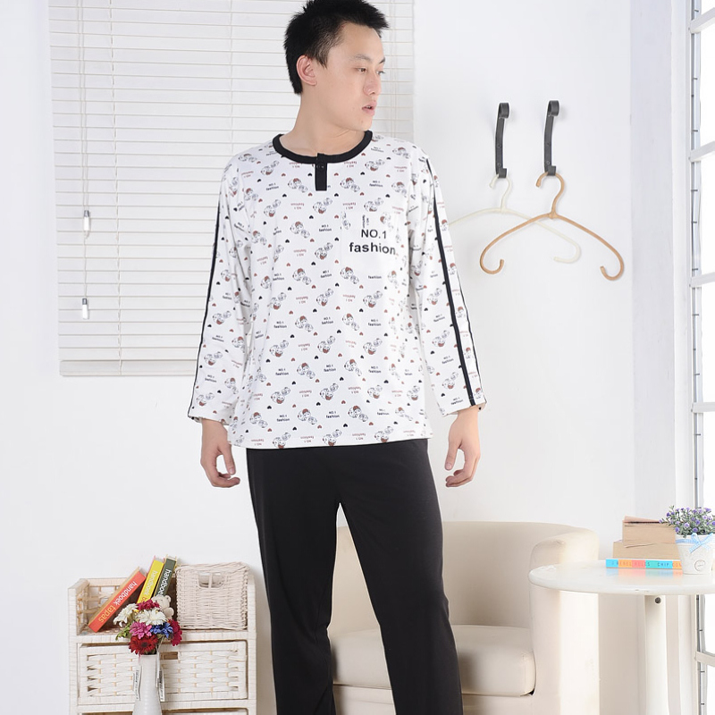 Spring and autumn men's 100% cotton long-sleeve sleepwear cartoon casual lounge set 0976