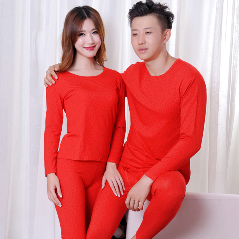 Spring and autumn modal thermal underwear tight low collar autumn underwear set red