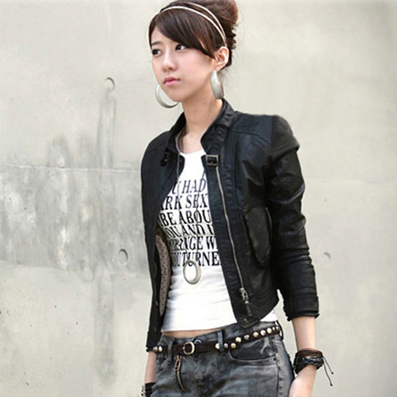 Spring and autumn motorcycle female short design leather clothing female women's coat jacket casual