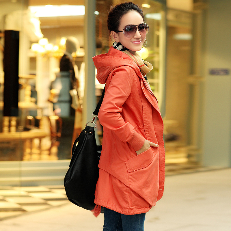 Spring and autumn new arrival 2013 casual elegant Women trench solid color with a hood trench long design slim outerwear