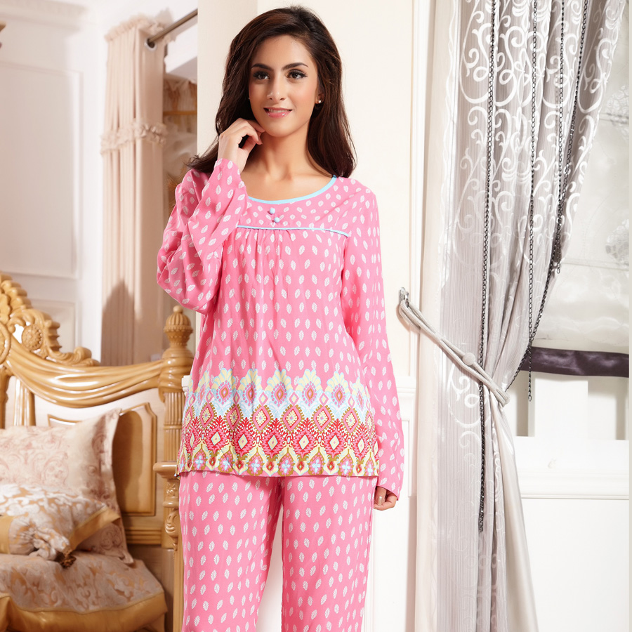 Spring and autumn new arrival lounge sweet print sleepwear female lounge long-sleeve set plus size