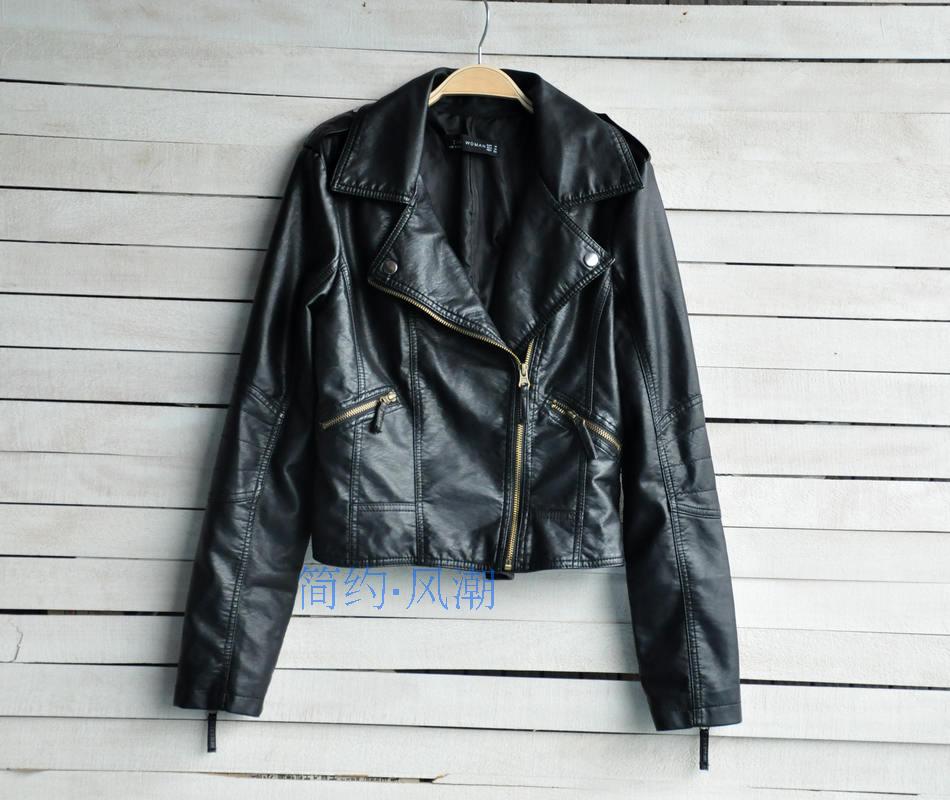 Spring and autumn new arrival paragraph in the motorcycle leather clothing female short design slim outerwear black short design