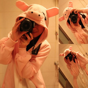 Spring and autumn pig cartoon animal one piece sleepwear lounge lovers