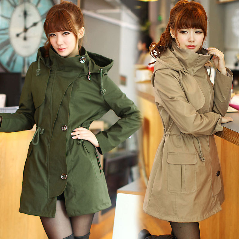 Spring and autumn plus size clothing personality slim casual trench with a hood outerwear slim waist overcoat