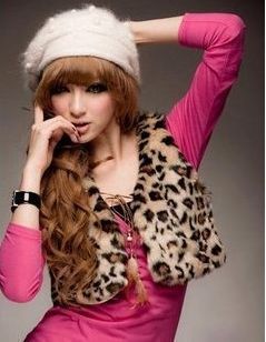 Spring and autumn rabbit fur vest leopard print vest ultra-short paragraph fur waistcoat wool sweater vest female coat