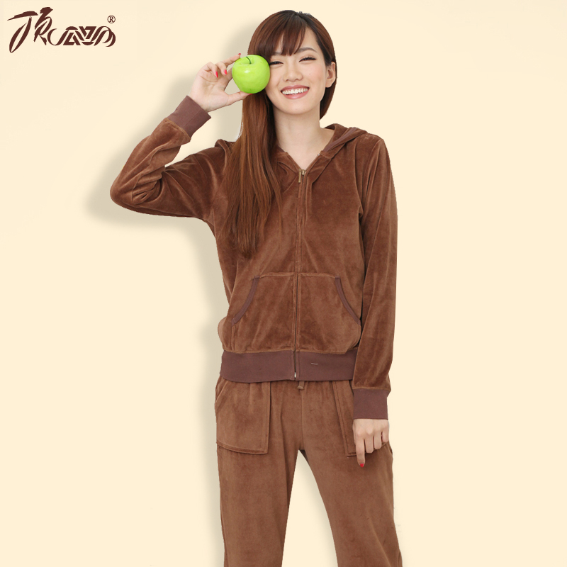 Spring and autumn sleepwear velvet sports set Women with a hood cardigan sports casual lounge