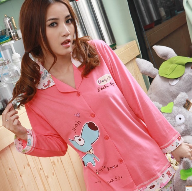 Spring and autumn sleepwear women's summer long-sleeve cartoon small knife dog 100% long-sleeve cotton sleep set lounge