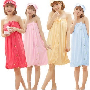 Spring and autumn sleepwear Women toweled shower cap sexy tube top bath towel bathrobe bath skirt bathrobes set lounge