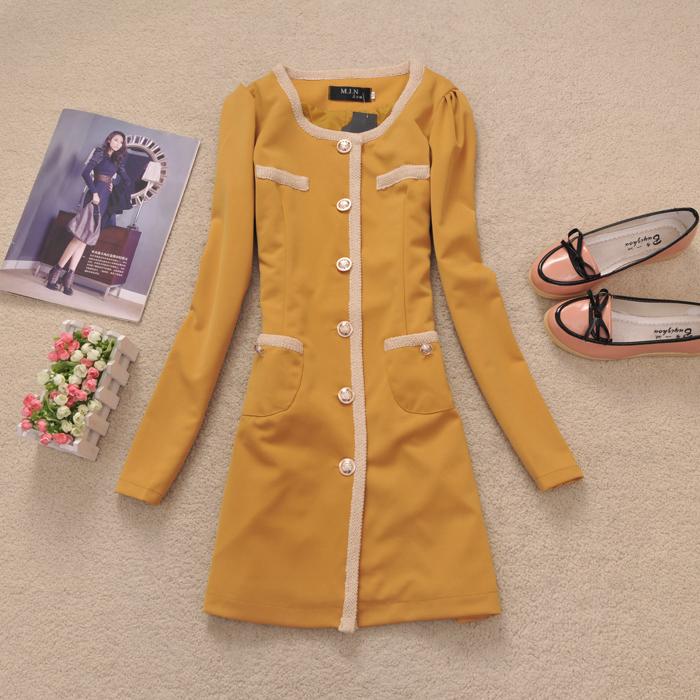 Spring and autumn slim medium-long knitted cotton outerwear trench 706 (WC026)