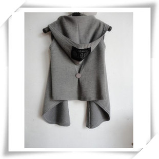 Spring and autumn solid color sleeveless vest cape hooded cardigan opshacom