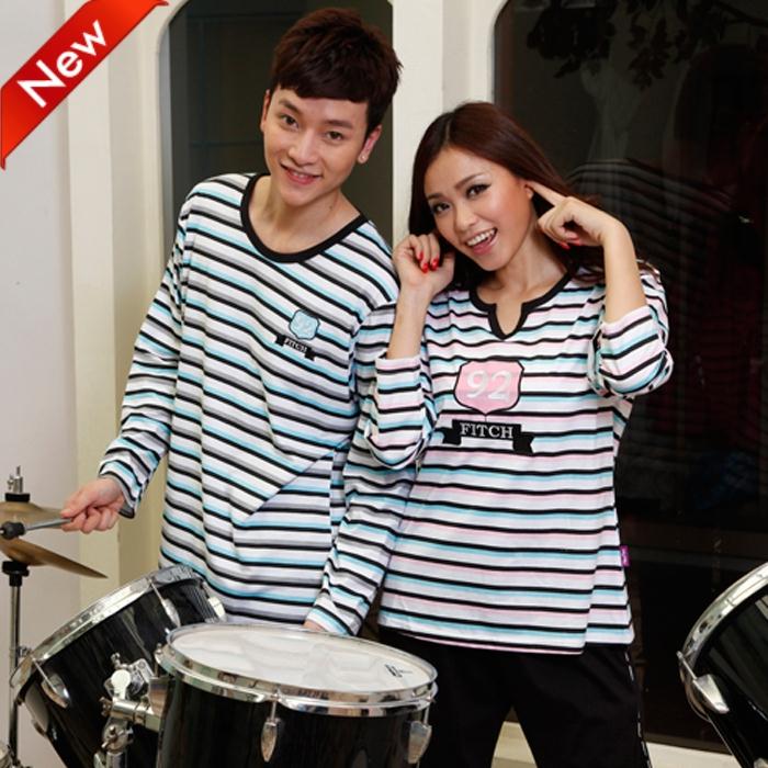 Spring and autumn stripe men and women striped pyjamas cotton long sleeve couple pajama set of leisure wear free delivery 88001