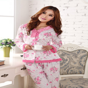 Spring and autumn summer women's sweet 100% cotton long-sleeve sleep set lounge