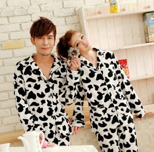 Spring and autumn thin sweet lovers 100% cotton sleepwear cow long-sleeve lounge set