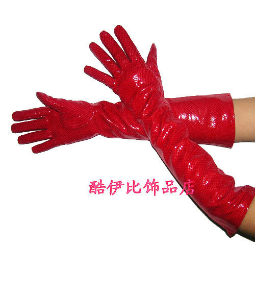 Spring and autumn top ultra long suede women's japanned leather red serpentine pattern genuine leather gloves