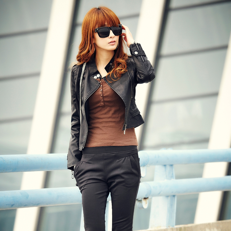 Spring and autumn women's all-match leather clothing female short design slim coat jacket 015 Free Shipping