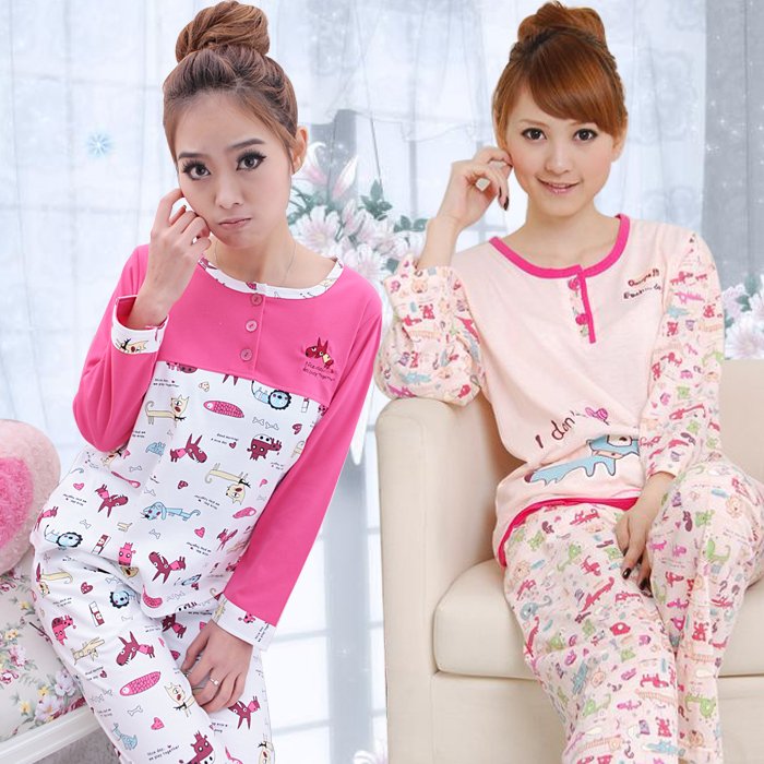 Spring and autumn women's cotton sleepwear long-sleeve women's sleepwear cartoon penitently dog Women lounge