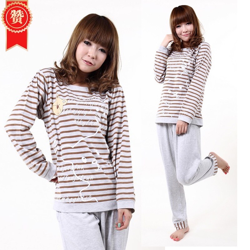 Spring and autumn women's cotton stripe long-sleeve  sleepwear set/ high quality pajamas set/homewear