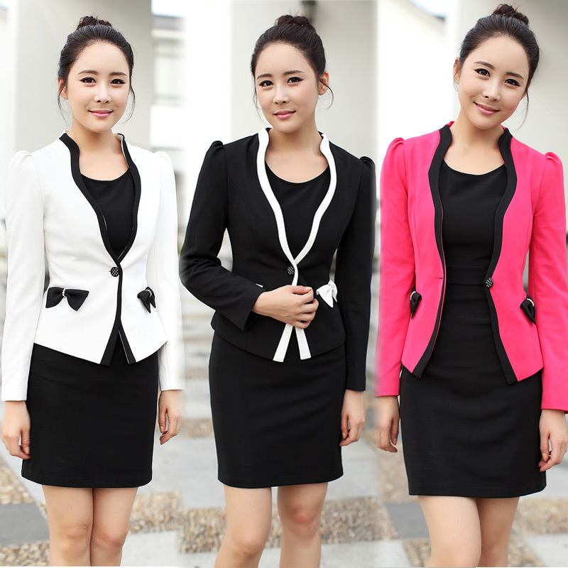 Spring and autumn women's fashion ol stand collar short slim design twinset work wear sets dresses