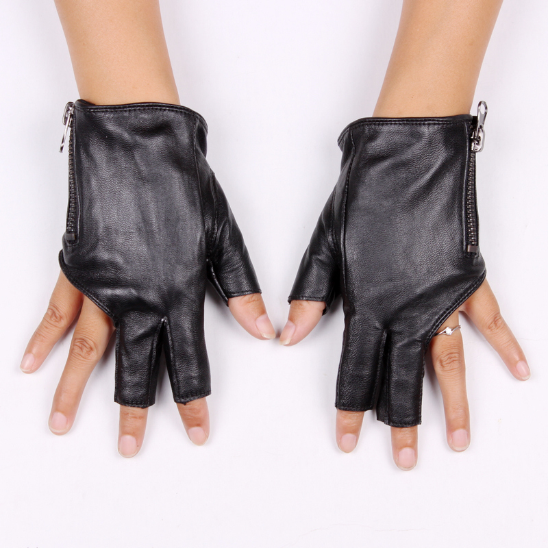 Spring and autumn women's genuine leather gloves short design gloves lucy refers to dance hip-hop semi-finger gloves