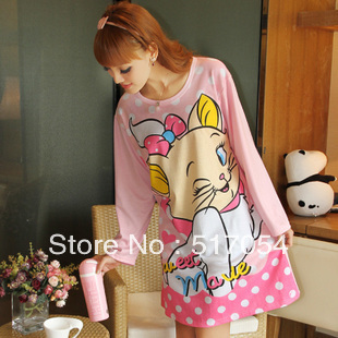 spring and autumn women's long-sleeve nightgown cartoon cotton nightgown lounge