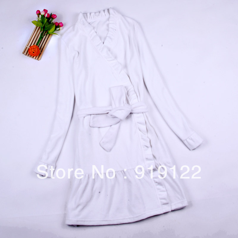 Spring and autumn women's sleepwear robe solid color ruffle bathrobe d49 0.47kg