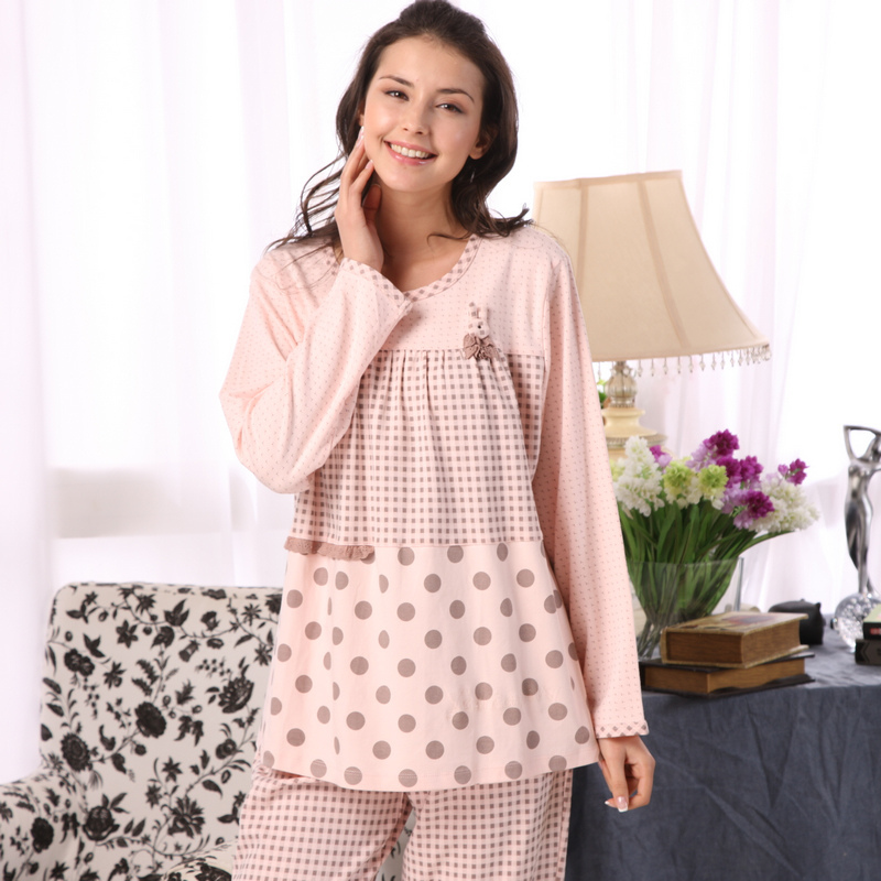 Spring and autumn women's summer knitted cotton cartoon at home service sleepwear lounge set 21102