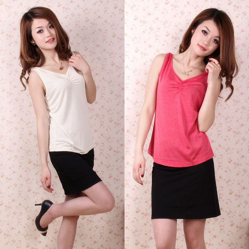 spring and summer 9 women's V-neck silk vest top solid color