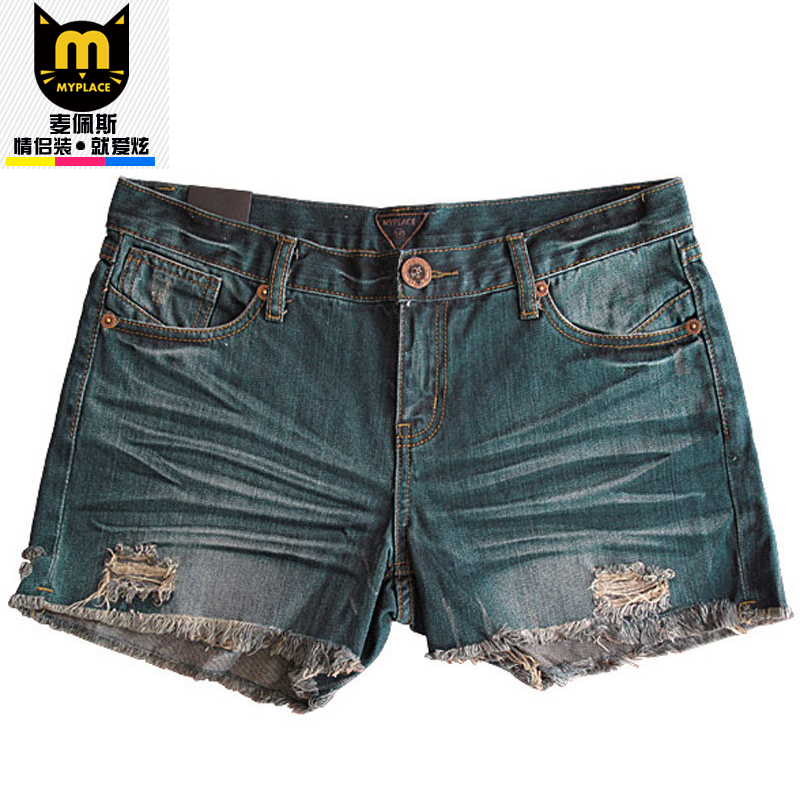 Spring And Summer All-match Wash Distrressed Retro Denim Shorts