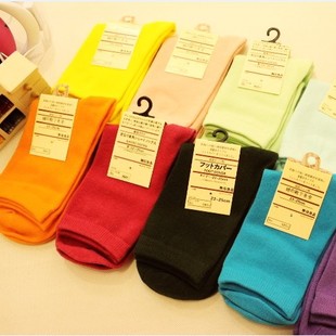 Spring and summer candy color 100% cotton knee-high short socks thin cotton socks male women's socks cotton socks