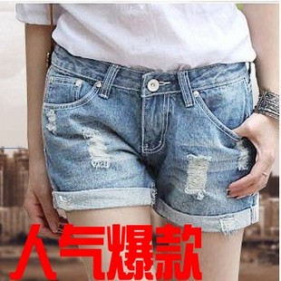 Spring and summer denim shorts vintage roll up hem denim shorts hole loose fashion plus size available