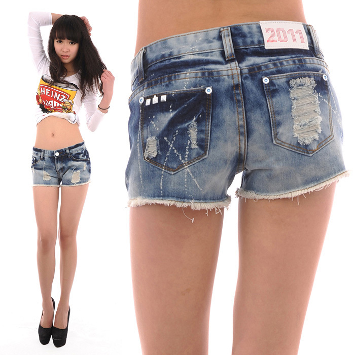 Spring and summer denim shorts women's hole loose casual pants female plus size denim 9208 distrressed