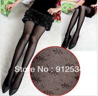 Spring and summer dimond plaid pantyhose floret jacquard stockings black